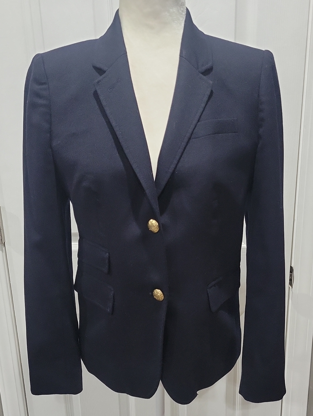 J. Crew Black Wool Women's Schoolboy Blazer with Gold-Tone Buttons